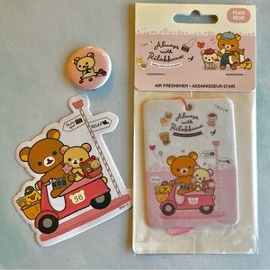 Rilakkuma Korilakkuma Kawaii Bundle Air Freshener + Sticker + Pin NWT